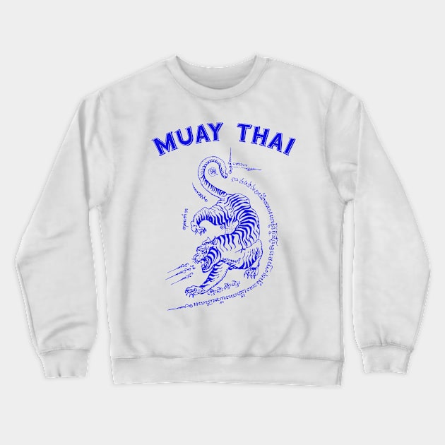 Muay Thai Tiger Sak Yant Tattoo Kickboxing Thailand Crewneck Sweatshirt by VintCam